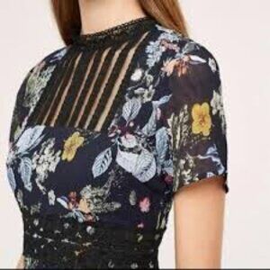 Anthropologie Navy Floral Midi Dress